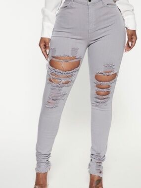 Fashion Nova Grey Ripped Jeans Skinny